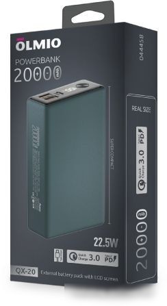 Внешний аккумулятор Olmio QX-20 20000mAh (темно-зеленый)