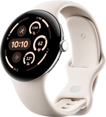 Умные часы Google Pixel Watch 3 45 мм (полированное серебро/фарфор, спортивный силиконовый ремешок)