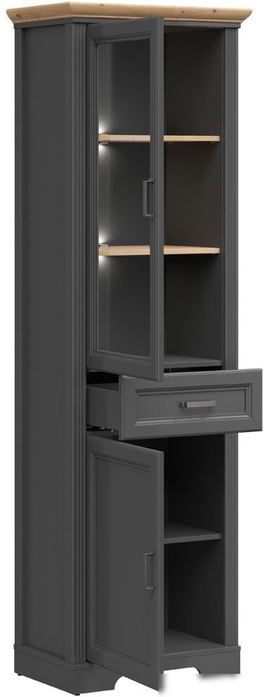 Шкаф-витрина BRW Jasmin REG1W1D1S с подсветкой (графит/дуб артизан)