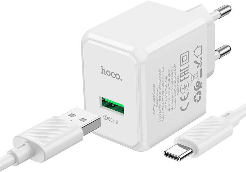 Сетевое зарядное Hoco CS12A USB Type-C (белый)