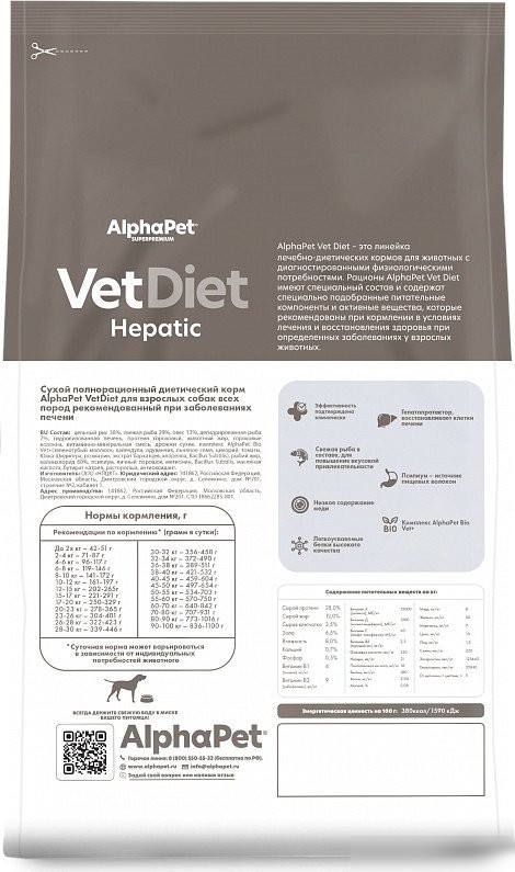 Сухой корм для собак AlphaPet VetDiet Hepatic для взрослых собак 500 г