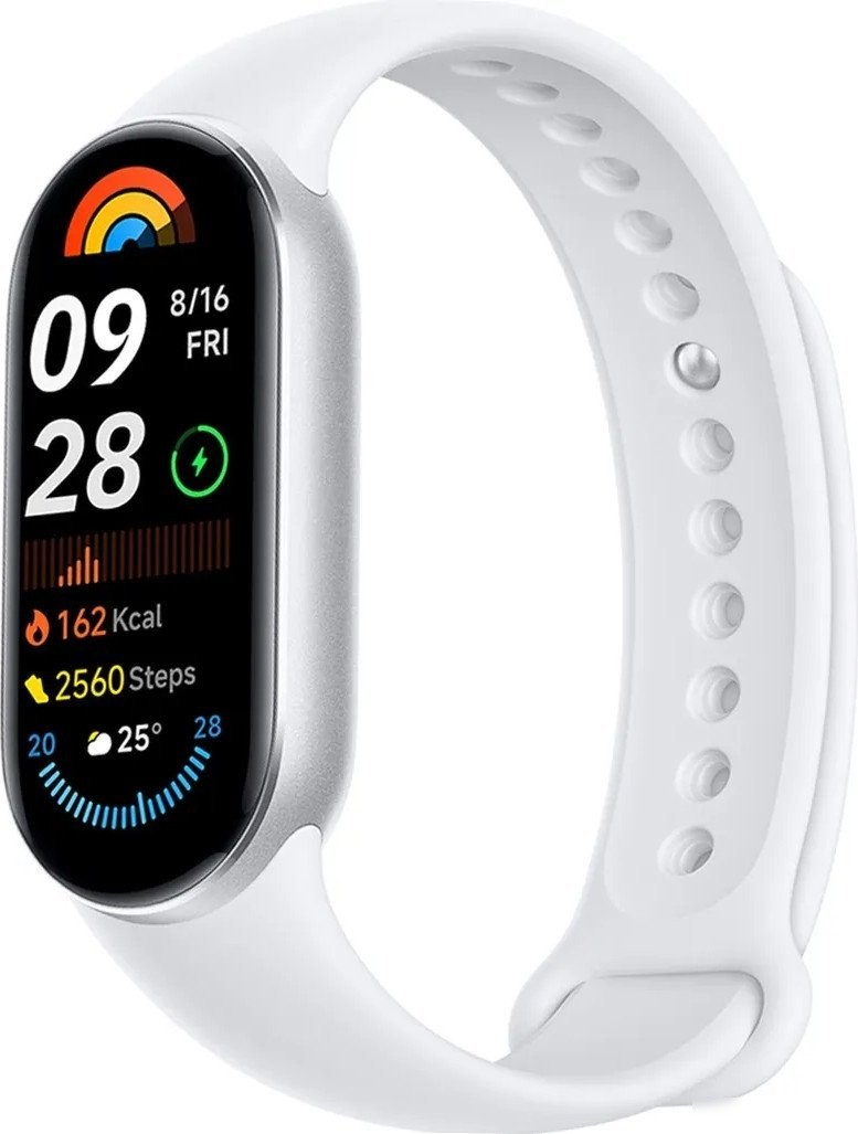 Фитнес-браслет Xiaomi Smart Band 9 (серебристый, со светло-серым силиконовым ремешком, международная версия)