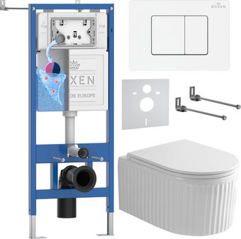 Унитаз подвесной Roxen Royal Matt в комплекте с инсталляцией StounFix Dual Fresh 6 в 1 868649 (кнопка: брашированное золото матовая)