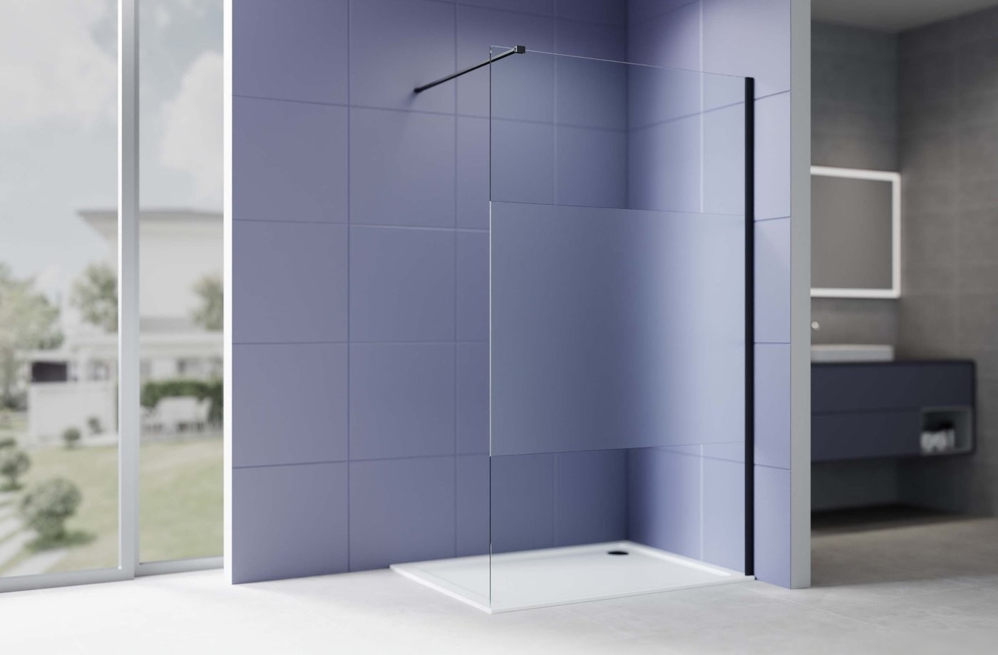Душевая стенка Aquatek Walk in с держателем 140x200 AQ.WI.140.3BL (черный/прозрачное стекло)