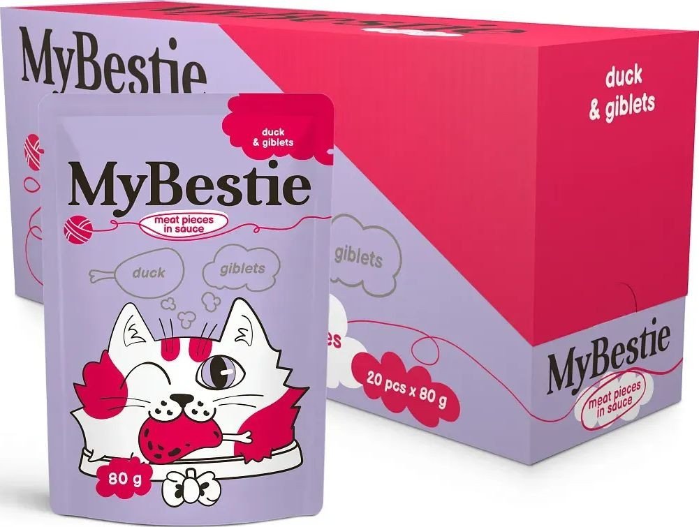 Пресервы MyBestie Мясные Кусочки Утка в соусе с Потрошками (80 г)