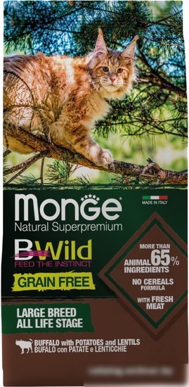 Сухой корм для кошек Monge BWild Cat Grain Free Buffalo 10 кг Сухой корм для кошек Monge BWild Cat Grain Free Buffalo 10 кг