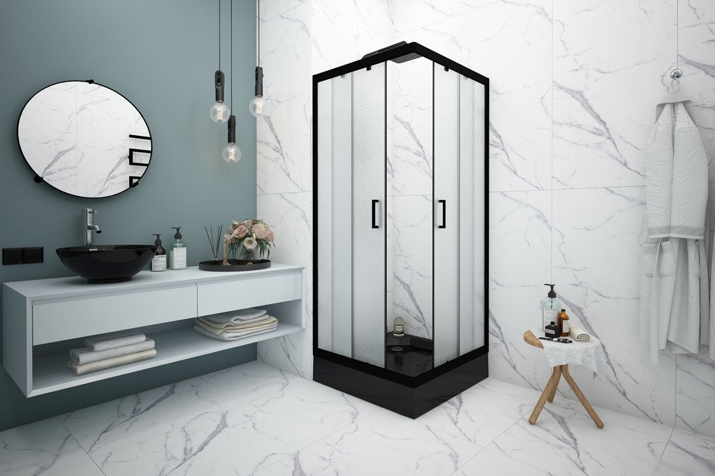 Душевой уголок Метакам Universal Black 80x80 KKS_013565 (матовое стекло)