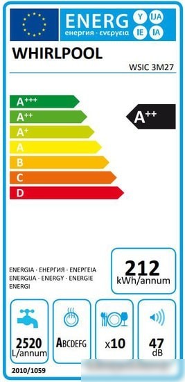 Посудомоечная машина Whirlpool WSIC 3M27
