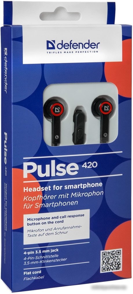 Наушники Defender Pulse 420 (черный/красный) [63424]
