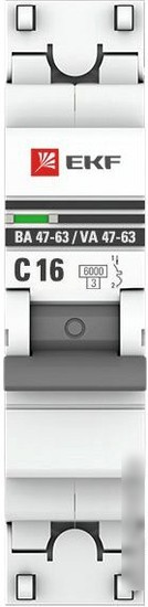 Выключатель автоматический EKF ВА 47-63 1P 16А (C) 6kA PROxima mcb4763-6-1-16C-pro