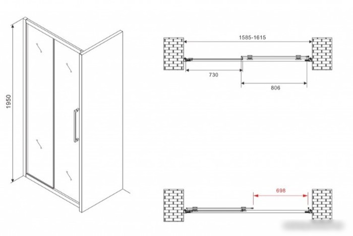 Душевая дверь Abber Schwarzer Diamant AG30160MH