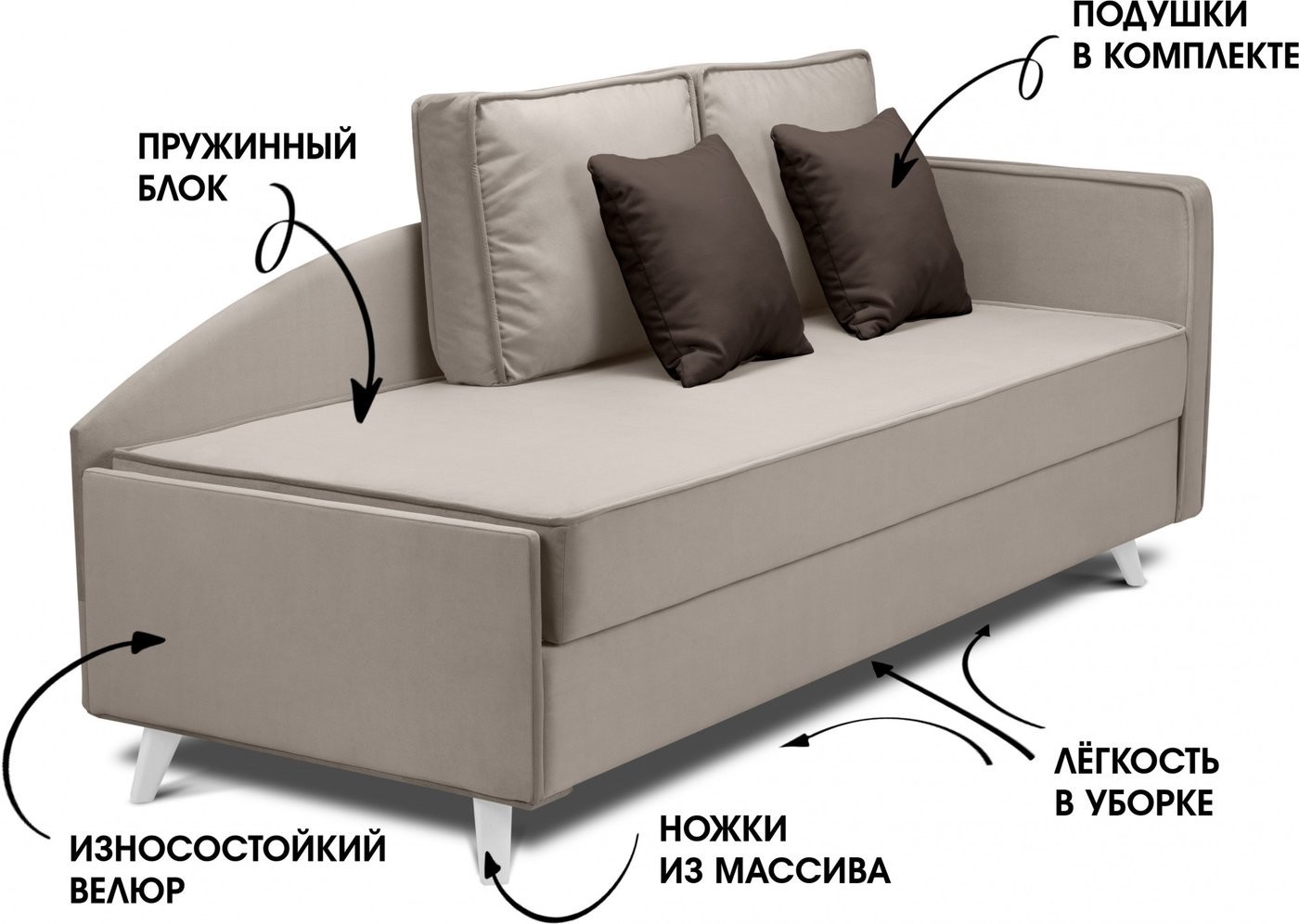 Тахта Mio Tesoro Альфа 800 правая (Velutto 18/Velutto 24/белый)
