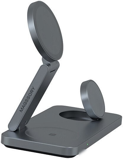 Беспроводное зарядное Magssory Yoga 3 в 1 Charging Station для Apple Qi2 WCH016m (темно-серый)