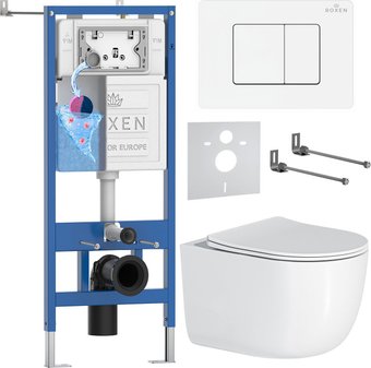 Унитаз подвесной Roxen Vortex Tornado в комплекте с инсталляцией StounFix Dual Fresh 6 в 1 868634 (кнопка: брашированное золото матовая)