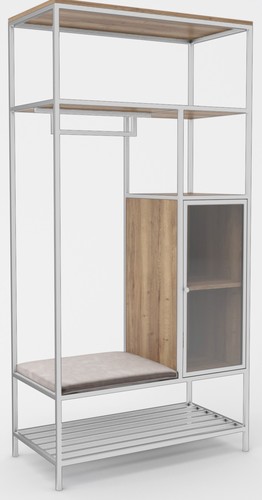 Стеллаж Hype Mebel Босс 120x200 (белый/дуб галифакс натуральный/велюр серый)