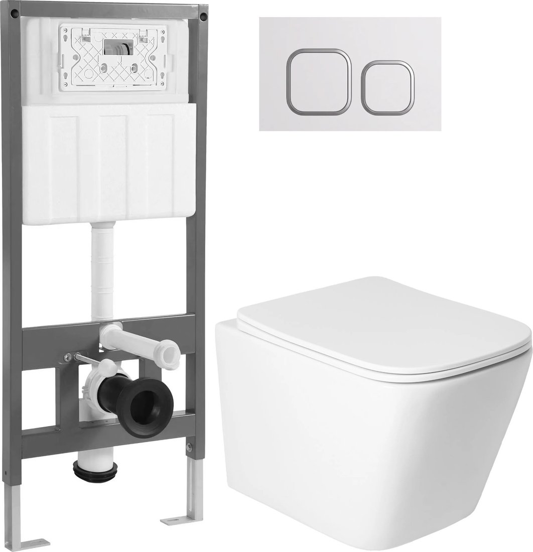 Унитаз подвесной Saniteco KW-9004WS + 501 + K02-W (с кнопкой, белый)