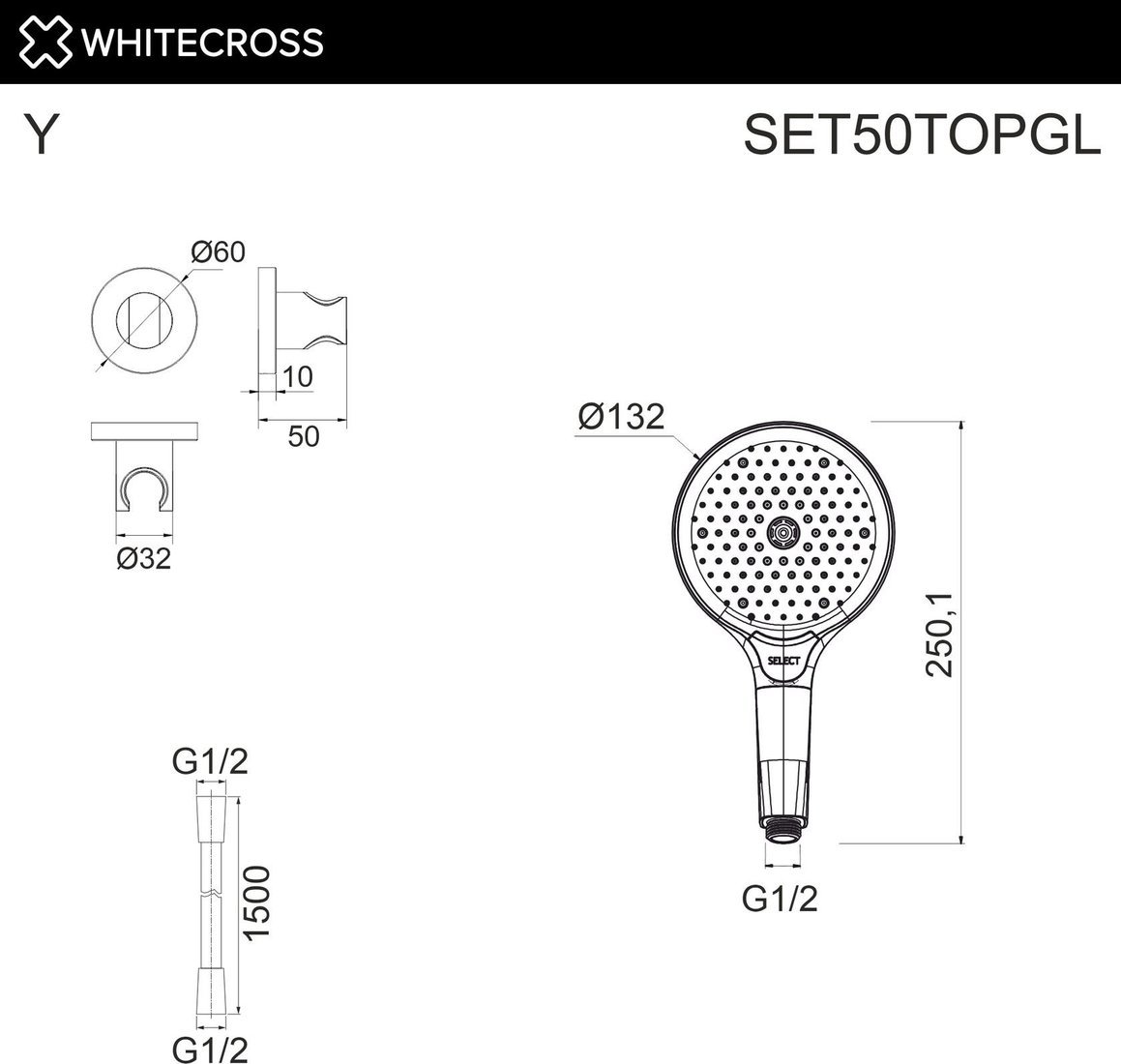 Душевой гарнитур Whitecross SET50TOPGL (золото)