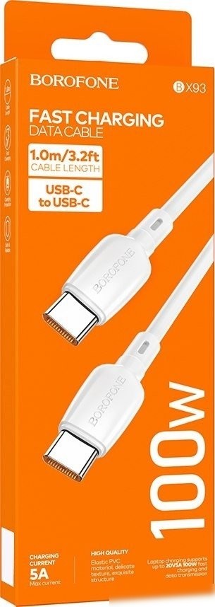 Кабель Borofone BX93 USB Type-С - USB - Type-C (100Вт, 1 м, белый)