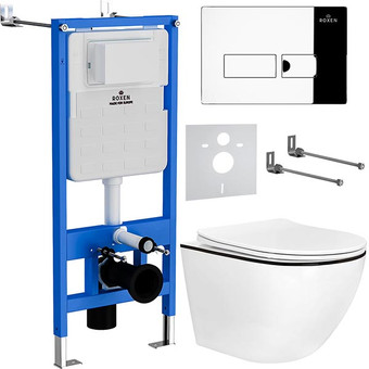 Унитаз подвесной Roxen Antares Black в комплекте с инсталляцией StounFix Slim 6 в 1 964772 (кнопка: хром глянец)