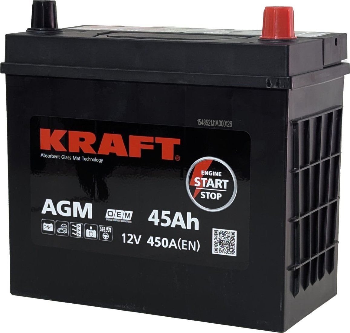 Автомобильный аккумулятор KRAFT AGM R+ 450A (45 А·ч)