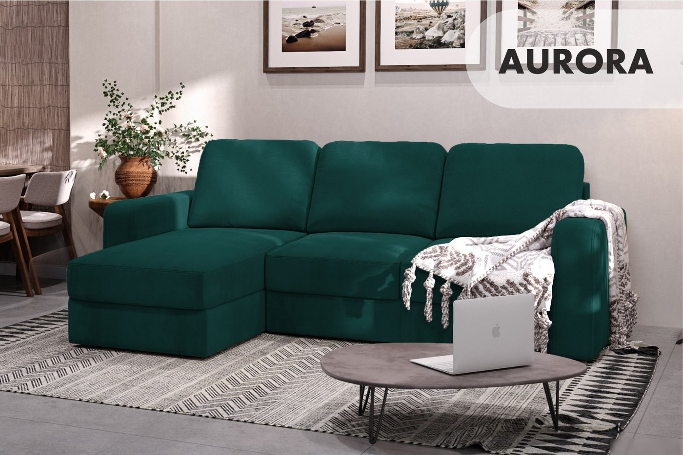 Угловой диван Mio Tesoro Aurora левый (Velutto 20 бирюзовый)