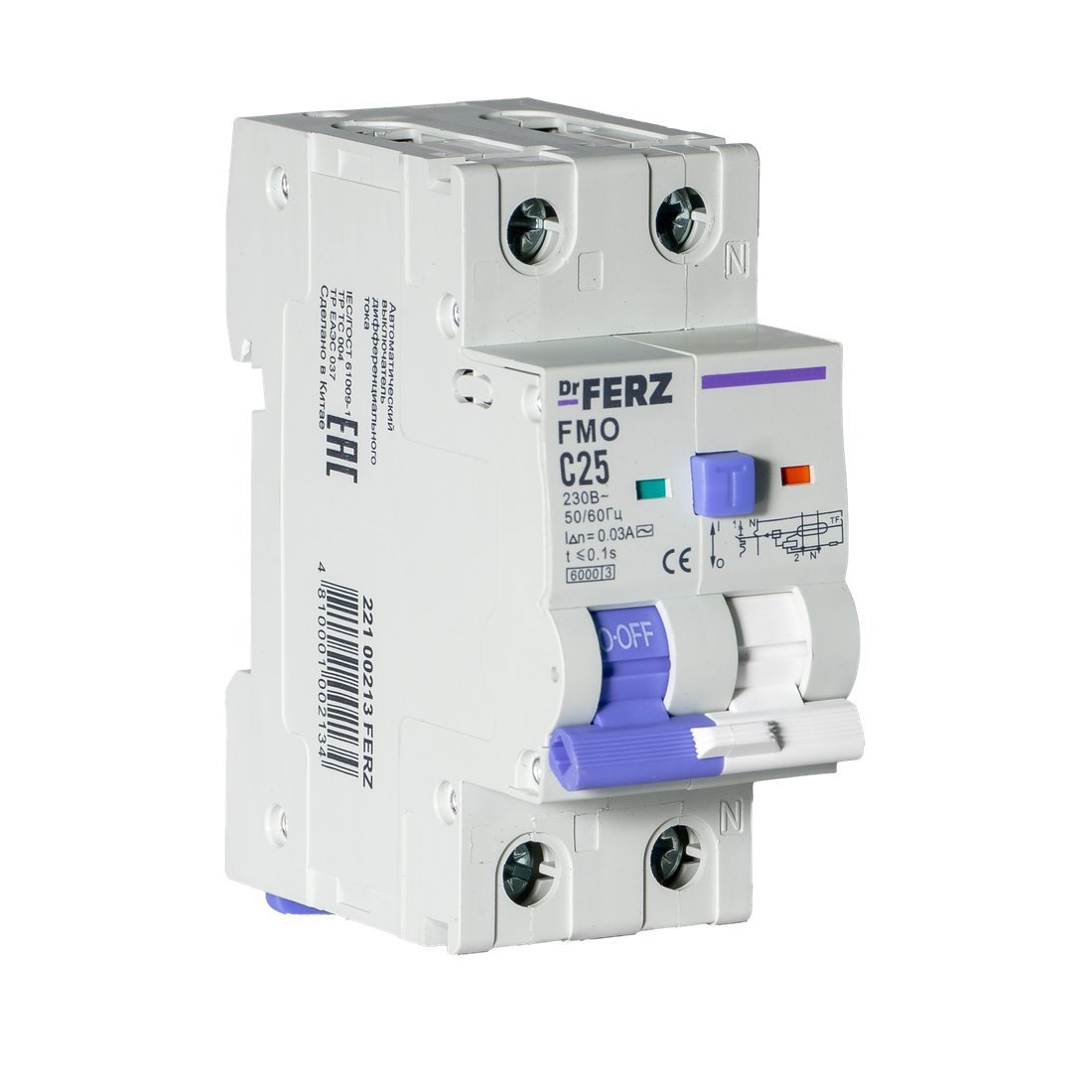Дифференциальный автомат Dr.Ferz FMO-EL-1P+N 25A 30mA 6kA AC C 2M 22100213FERZ