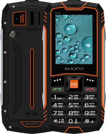 Кнопочный телефон Maxvi R10 (черный/оранжевый)