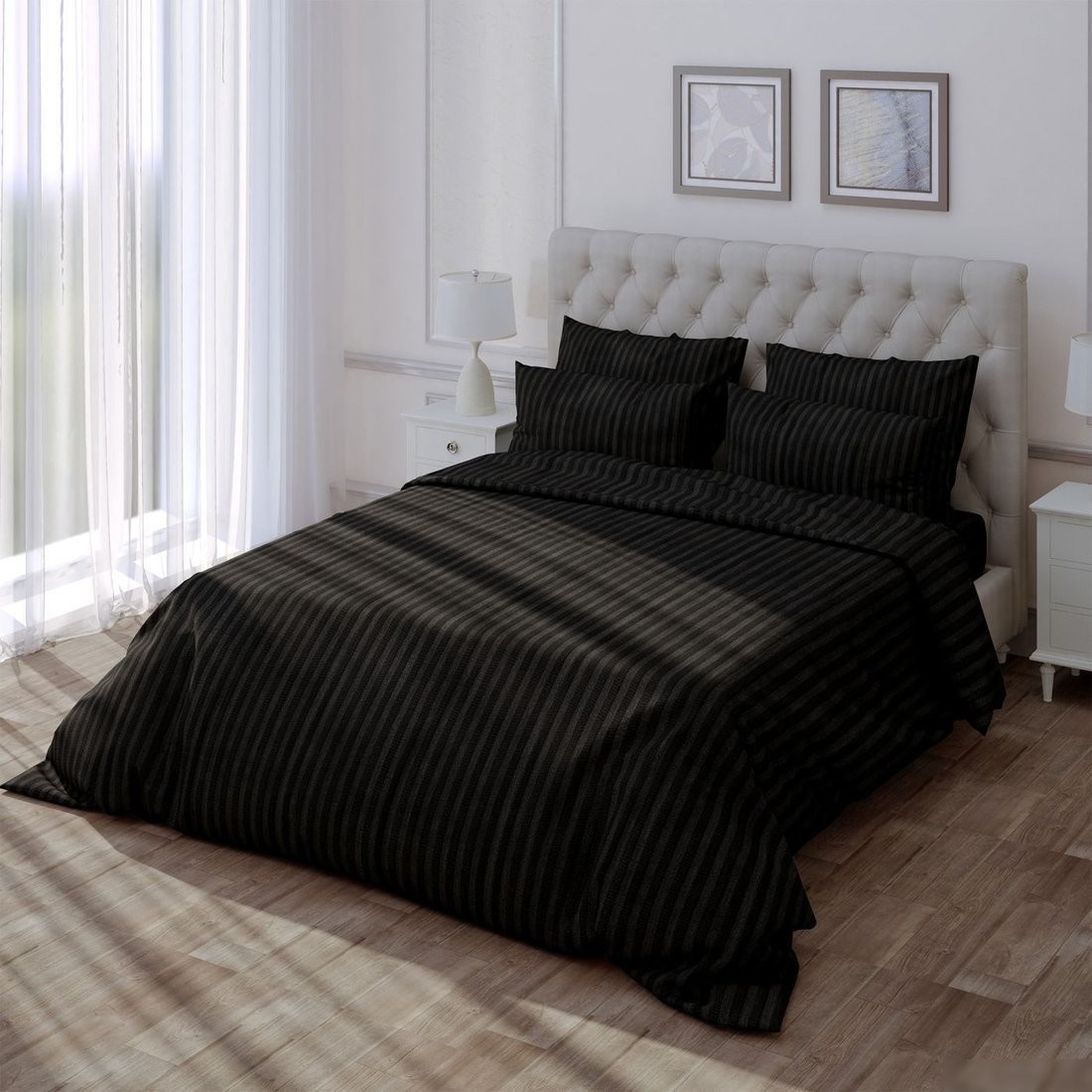 Постельное белье Verossa Stripe Евро 929793 (50x70, 2шт, 70x70, 2шт, Black)