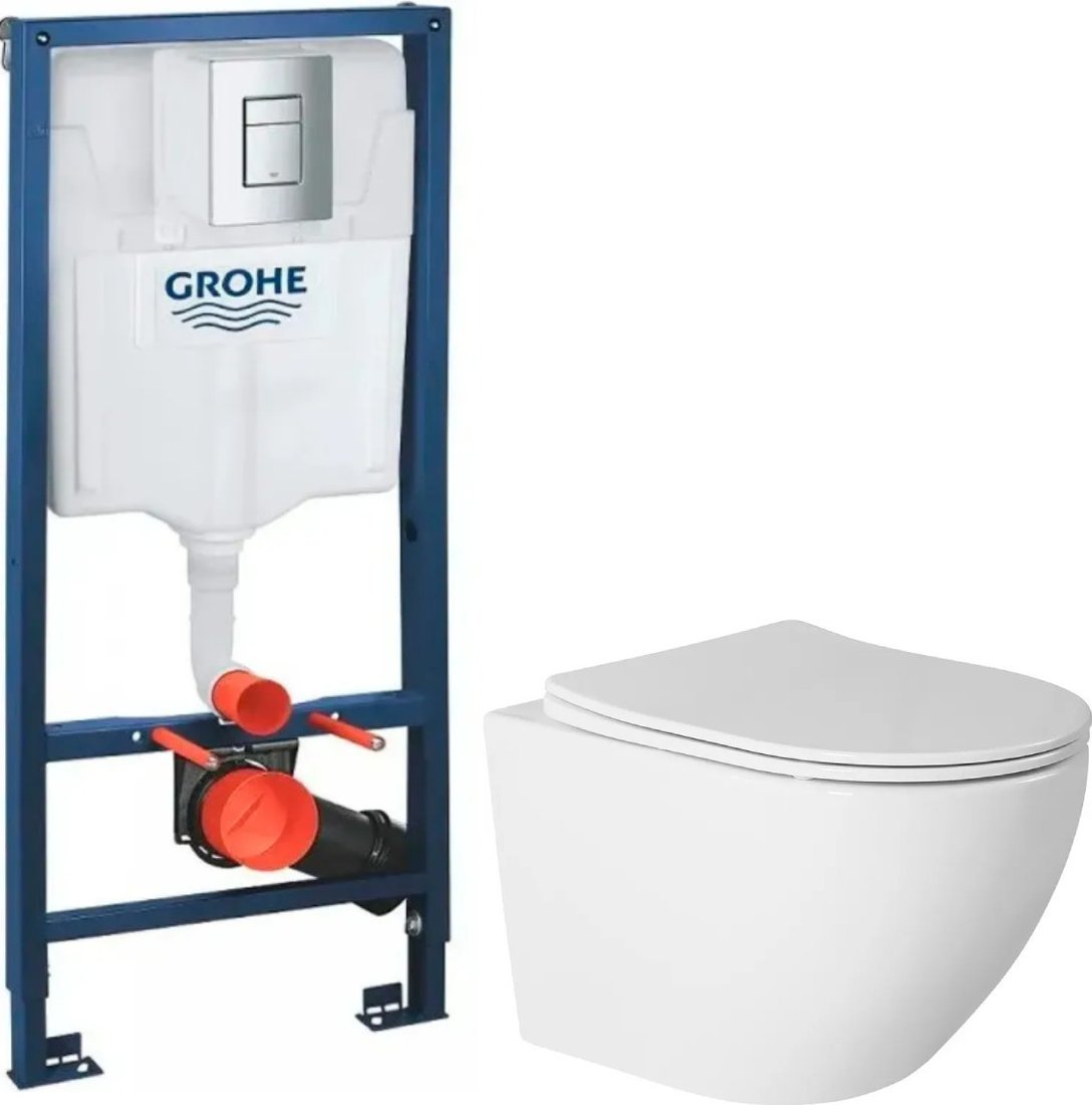 Унитаз подвесной Saniteco Torando T-203W + GROHE Rapid SL 38772001 (с кнопкой хром)