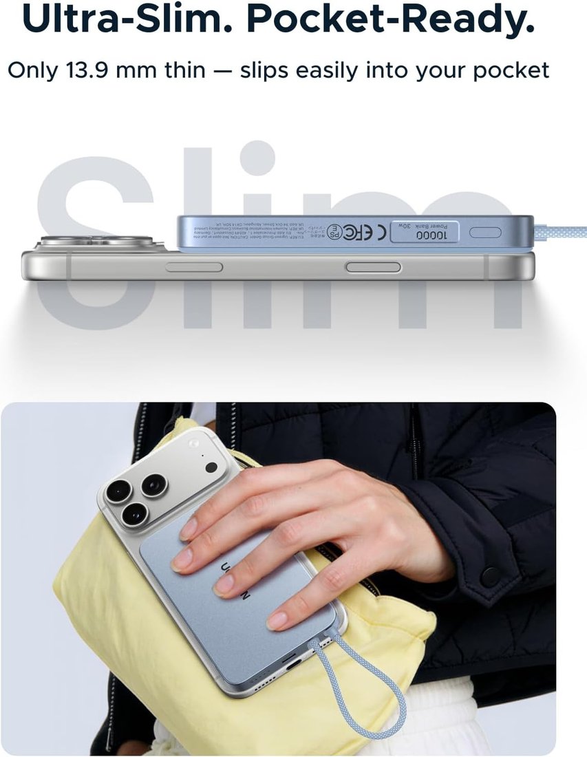 Внешний аккумулятор Ugreen Magflow Air Qi2 15W PB570 65839B 10000mAh (голубой)
