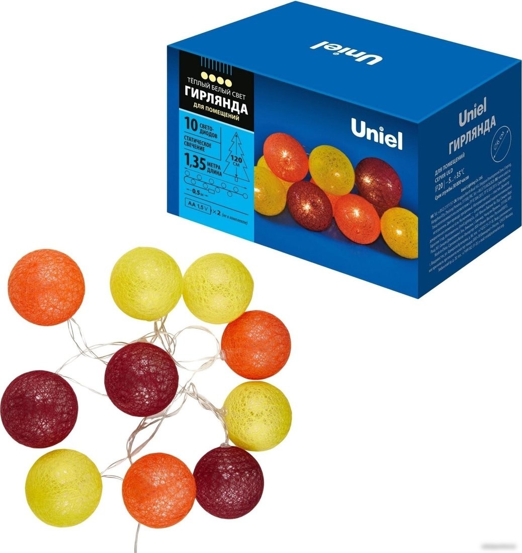 Новогодняя гирлянда Uniel ULD-S0135-010/STB/2AA WARM WHITE IP20 TANGLES-3 UL-00008668
