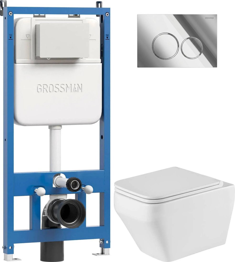 Унитаз подвесной Grossman GR-4410SQ + 900.K45.01.000 + Galaxy 700.K45.01.100.100 (хром глянцевый)