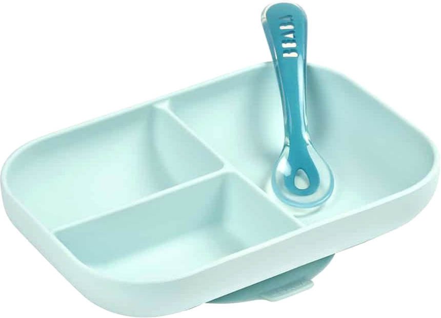 Набор детской посуды Beaba Set Repas Silicone Avec Ventouse Bleu 913455