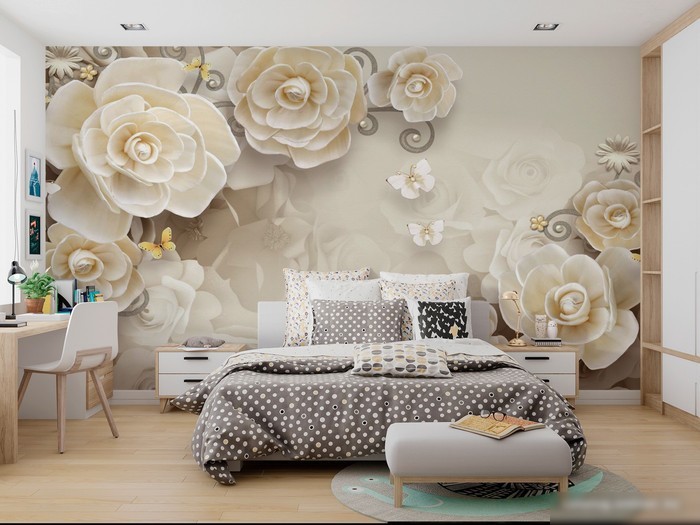 Фотообои ФабрикаФресок 3D Цветы с бабочками 875270 (500x270)