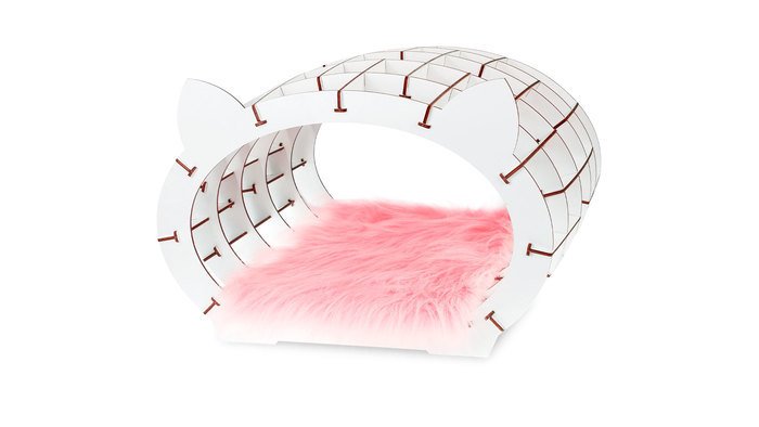 Сборная модель EWA «Кошкин дом» белый каркас — розовый мех