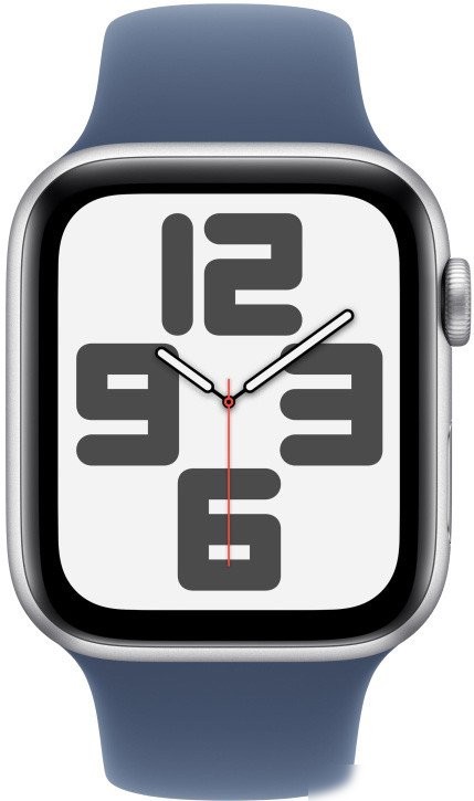Умные часы Apple Watch SE 2 44 мм (алюминиевый корпус, серебристый/синий деним, спортивный силиконовый ремешок M/L)