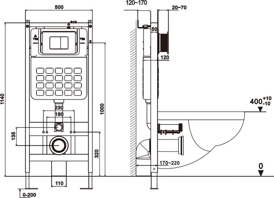 Унитаз подвесной Abber Bequem AC1131TC-AC0105-AC0120MB (с кнопкой смыва)