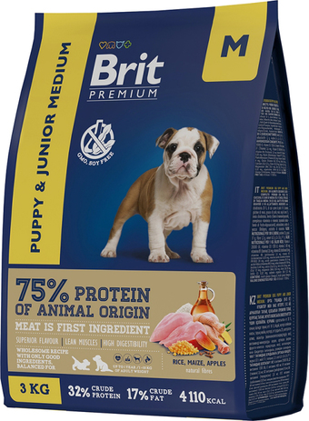 Сухой корм для собак Brit Premium Dog Puppy and Junior Medium курица 8 кг