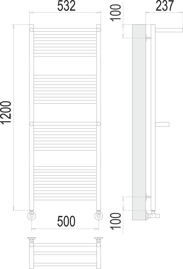 Полотенцесушитель TERMINUS Аврора 32/20 П22 500x1200 (с 2 полками)