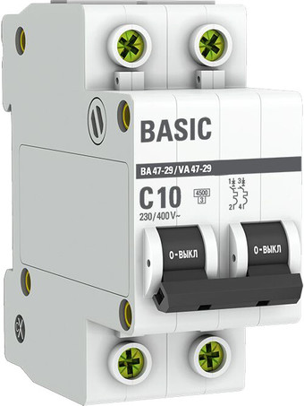 Выключатель автоматический EKF ВА 47-29 2P 10A (C) 4.5кА mcb4729-2-10C
