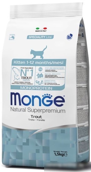 Сухой корм для кошек Monge Kitten Monoprotein Trout 1.5 кг