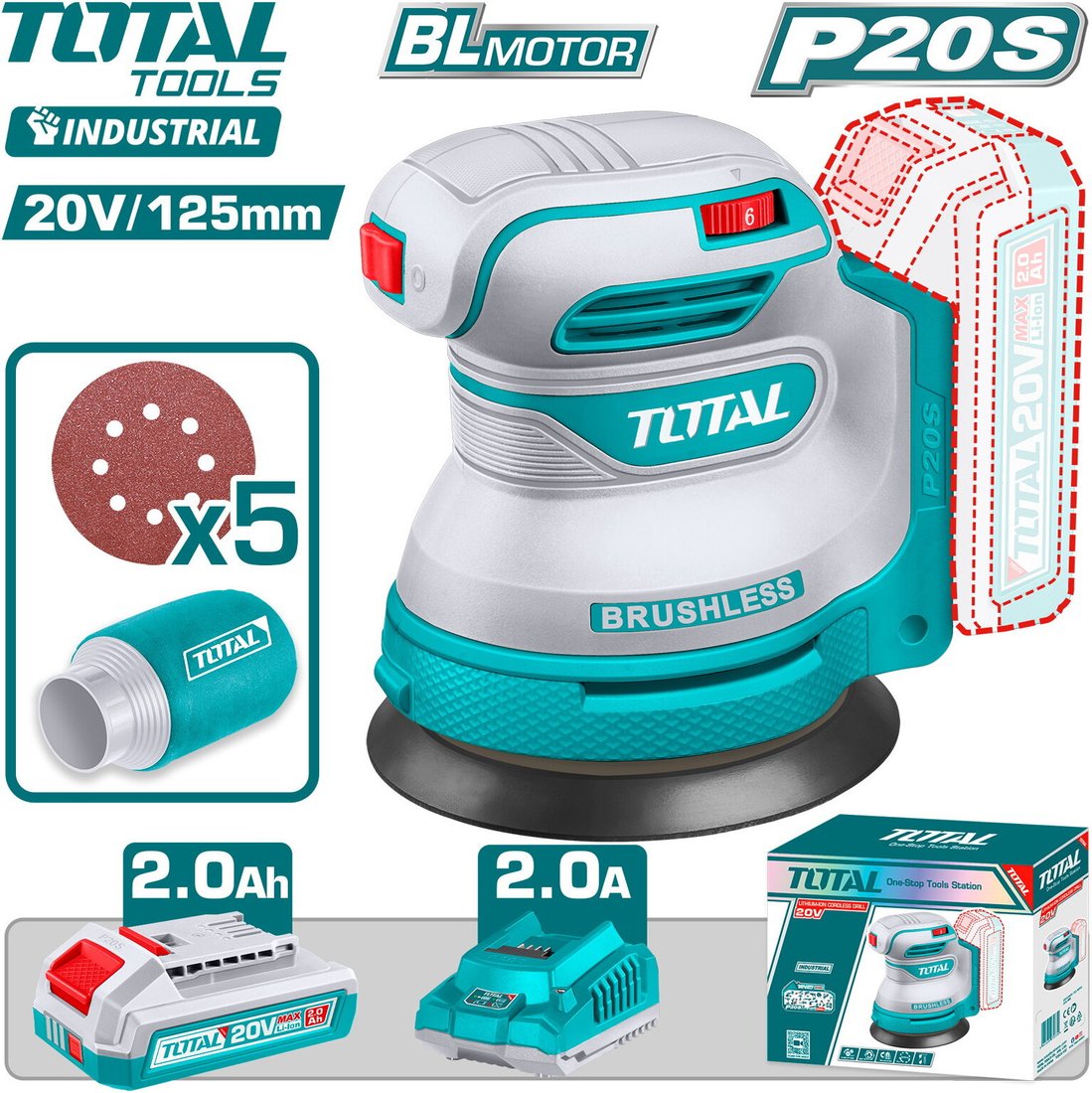 Эксцентриковая шлифмашина Total TROSLI20021 (с 1-им АКБ)