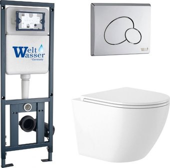 Унитаз подвесной Saniteco KW-9003W Rimles + WeltWasser Marberg 410 + Marberg 410 RD CR