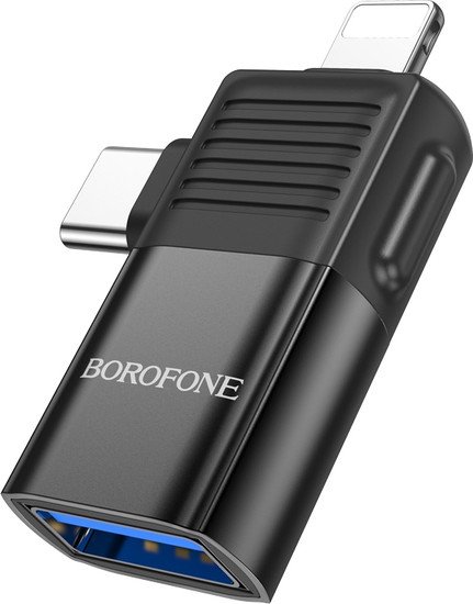 Адаптер Borofone BV18 Lightning - USB Type-C - USB Type-A (черный)
