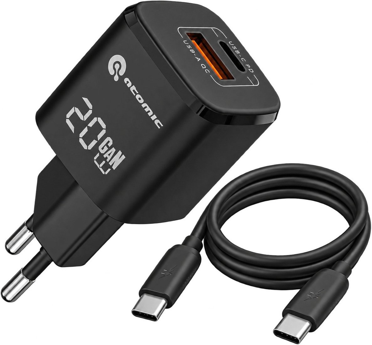 Сетевое зарядное Atomic UniQ G201 GAN USB Type-C (черный)