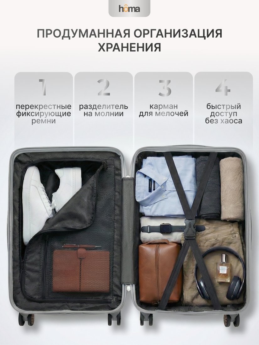 Комплект чемоданов Homa 4CHMD-GR (3шт, серебряный)