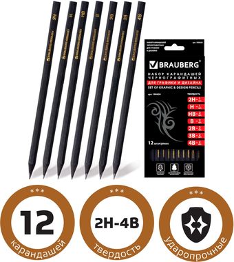 Набор простых карандашей BRAUBERG Black jack 180620 (12 шт.)
