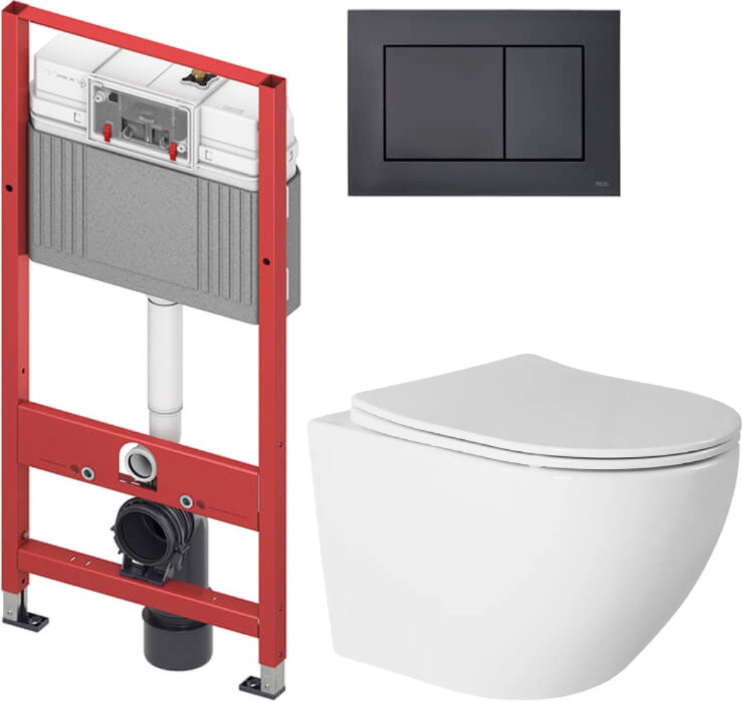 Унитаз подвесной Saniteco Torando T-203W + TECE 9400414 (с кнопкой черный)