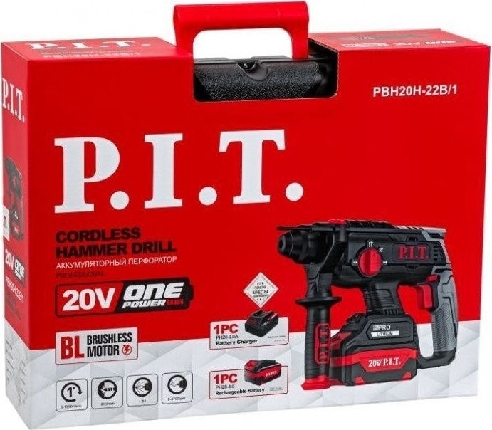 Перфоратор P.I.T. PBH20H-22B/1 (с 1-им АКБ, кейс)