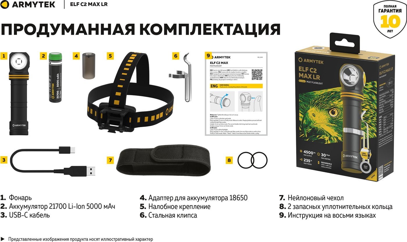 Фонарь Armytek Elf C2 Max LR USB-C (белый)